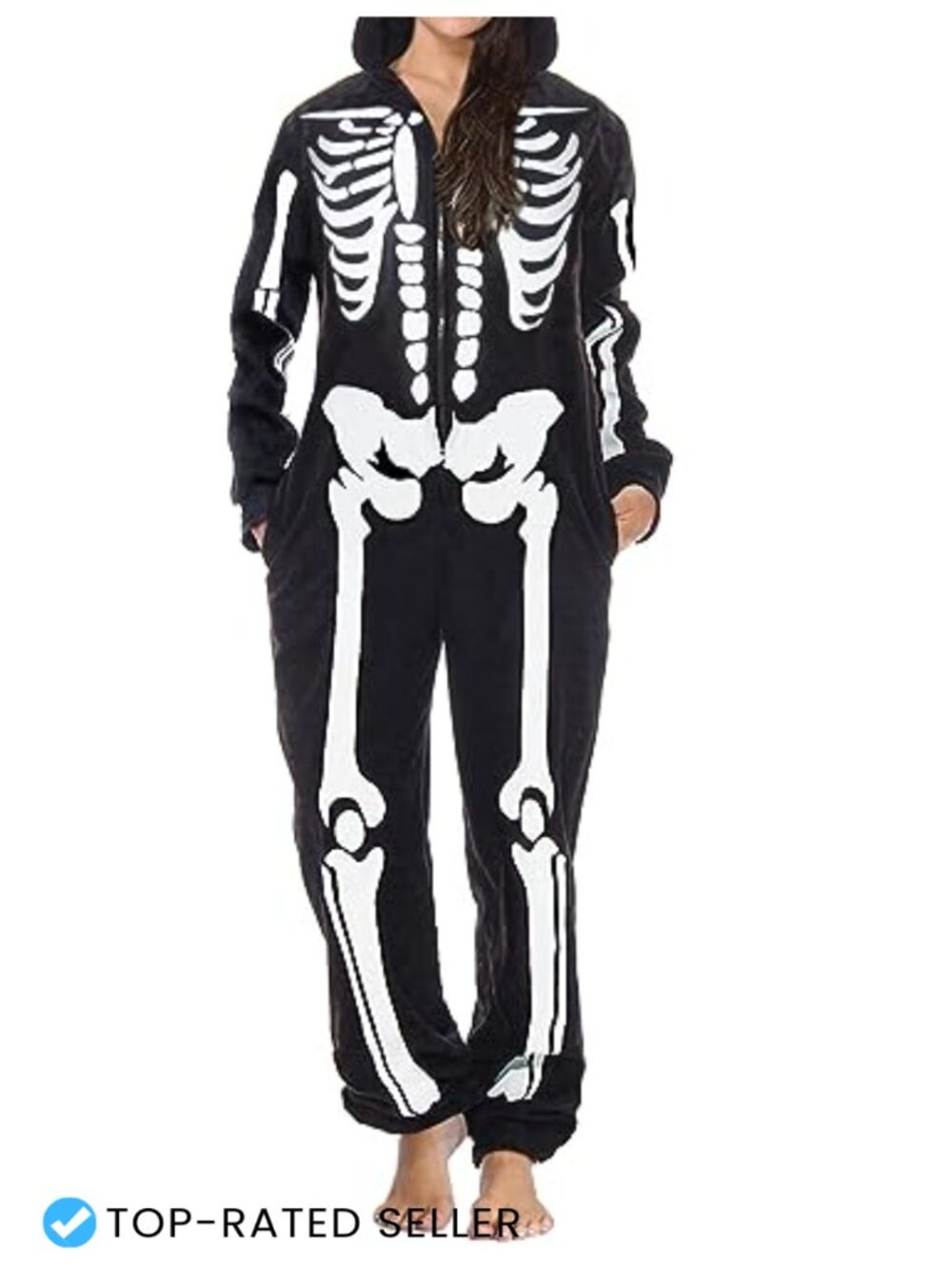 Skeleton Pumpkin Onesie Jumpsuit Pajamas Hooded Halloween Costume